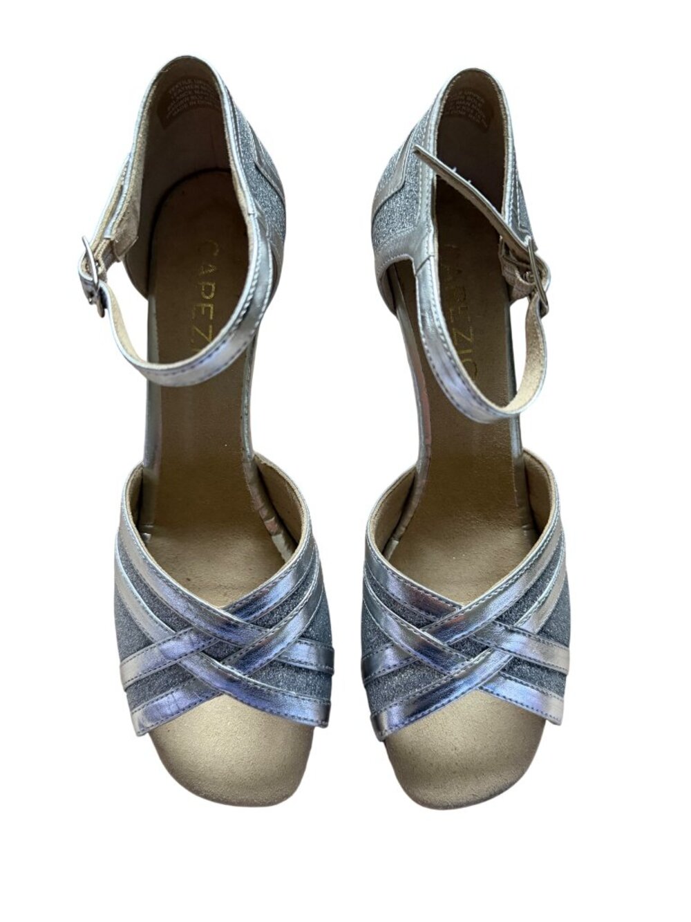Capezio Elisa Ballroom Dance Shoes Silver Glitter - 2.5” Heel Size 8 Great!